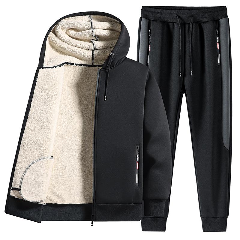 

Мужской зимний комплект больших размеров для снега, кардиган с капюшоном и длинными рукавами с буквенным принтом + однотонные утепленные брюки из двух предметов XS