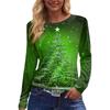 Women's Fashion Casual Slit Hem Round Neck Long Sleeve Loose  Printed T-Shirt Ladies Top