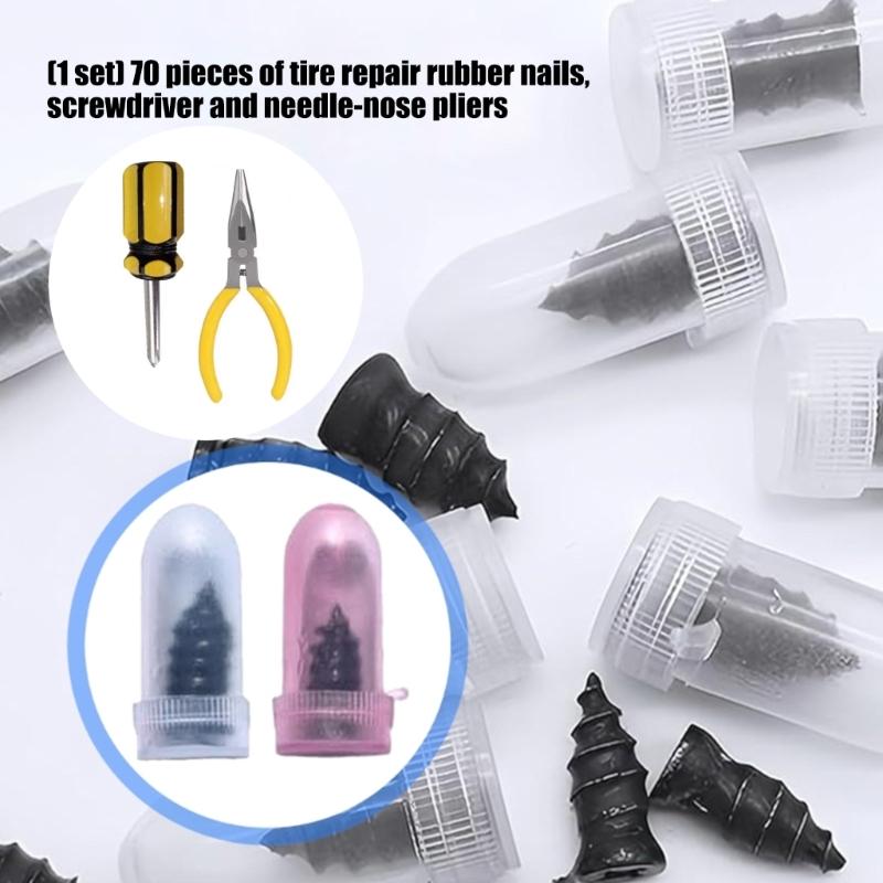 Professional Tire Repair Kit Includes 70 Rubber Plugs Screwdriver And Plier For Puncture Fix Flat Tire Puncture Repair