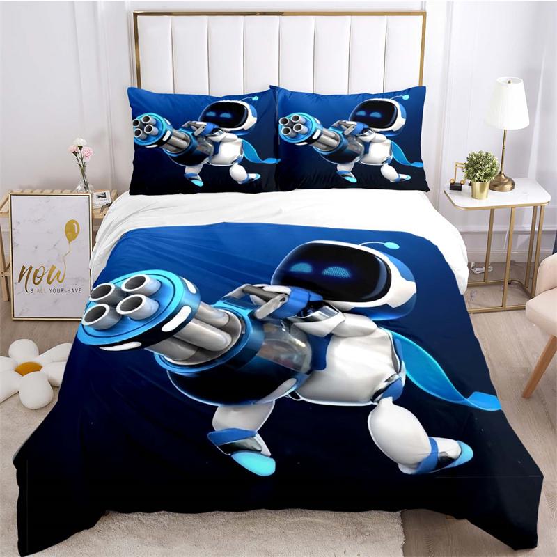 Cartoon White & Blue Robot Duvet Cover Set, Boys Bedroom Soft Gaming Bedding Set(1 * duvet cover + 2 * pillowcase, without core)