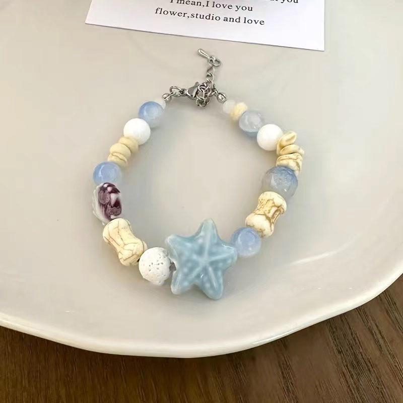 

Розовый Очаровательный Керамический Браслет из Бусин в Виде Морской Звезды и Ракушки для Пар и Друзей Летний Тренд 2024 Blue Starfish Beads
