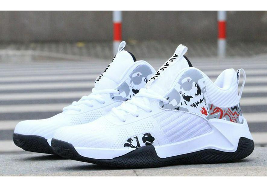 Men’s 2025 Breathable Flyknit Basketball Shoes with Thick Sole, Mid-High Top, Non-Slip Outdoor Sports Design