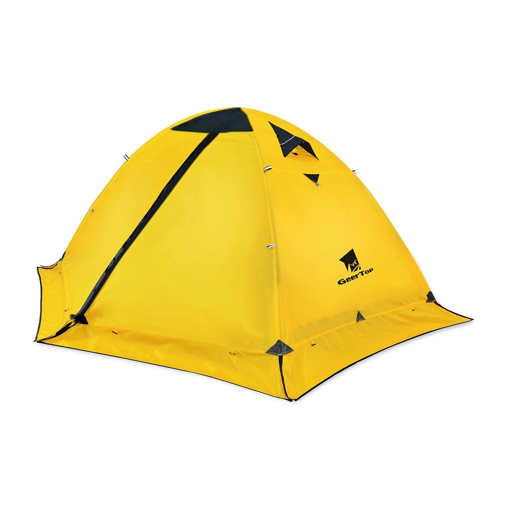 GEERTOP 2 Person Solo 4 Double Water Pressure Resistance Mountaineering Tent with Cold Easy Yellow Tent, Tent, Lightweight, Seasons, Layer, 5000MM,
