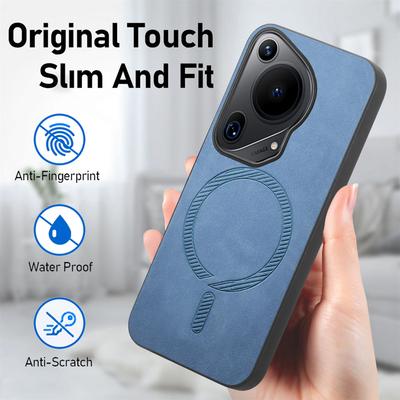 For Huawei Pura 70 Ultra Leather Back Case Compatible with MagSafe Skin-touch Phone Cover