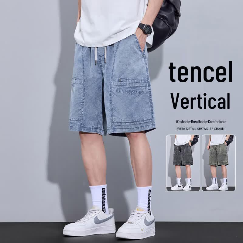 MEDE Men s Washed Retro Loose Tencel Denim Shorts 2XL