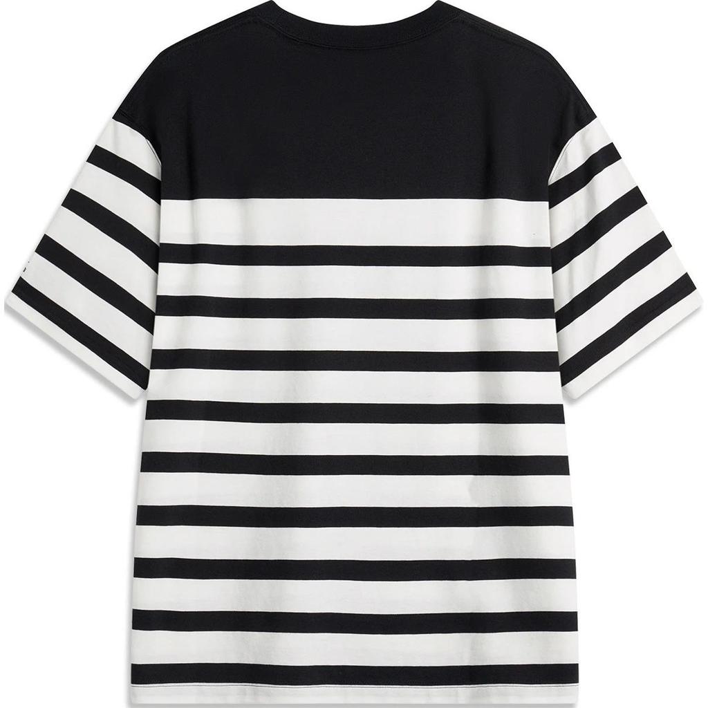 Li-Ning Comfortable Casual Striped Crew Neck Short Sleeve T-Shirt Men Tops Black Off-White AHSU299-1