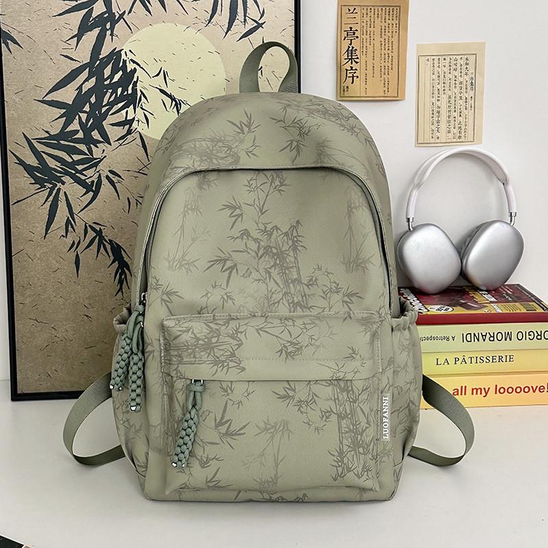 

Simple Color Solid Bamboo Pattern Student Backpack For School And Daily Use зелёный