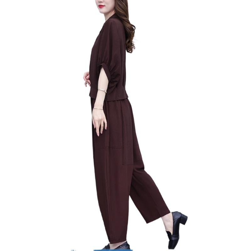 Plus Size Casual Short-sleeved Suit Women's Summer Fashion Loose Top Temperament Harem Pants Two-piece Suit