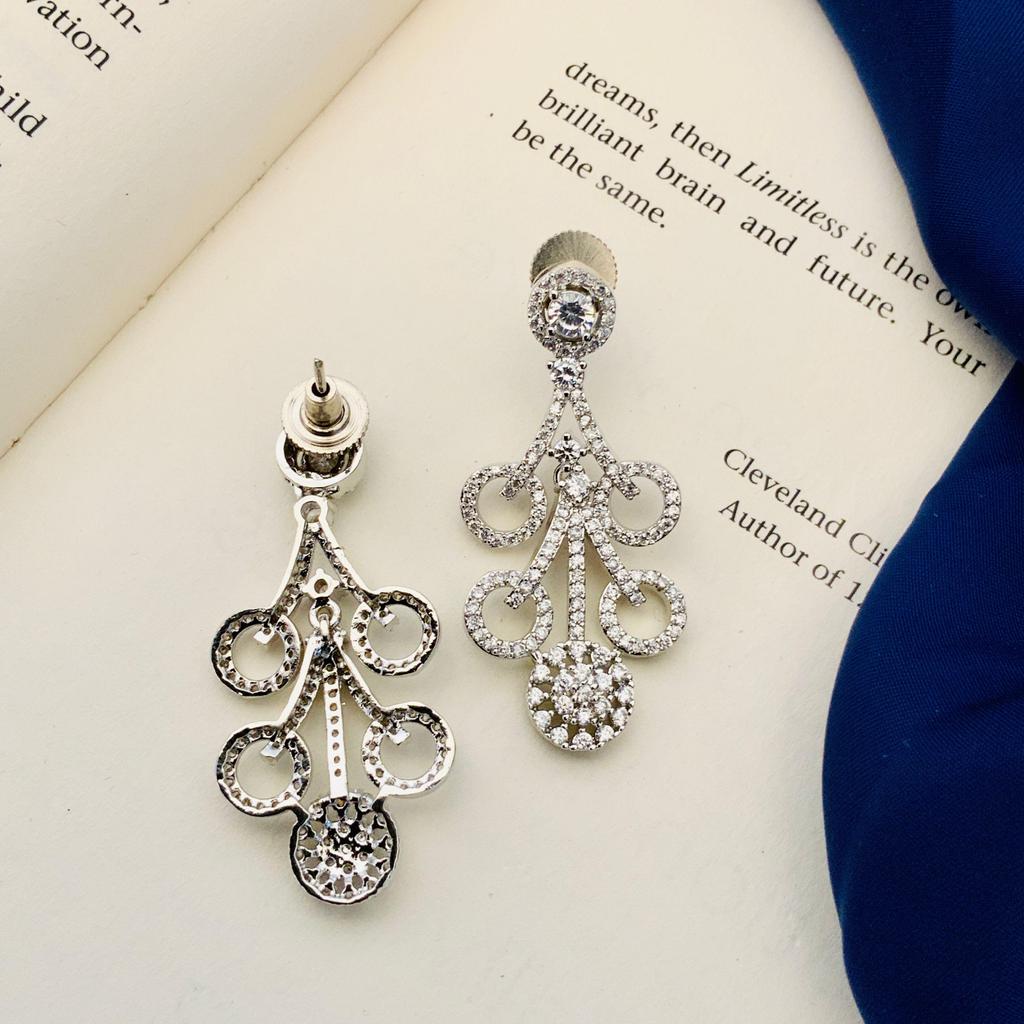 Silver Plated Diamond Round Necklace Set Diamond Necklace Set for Women