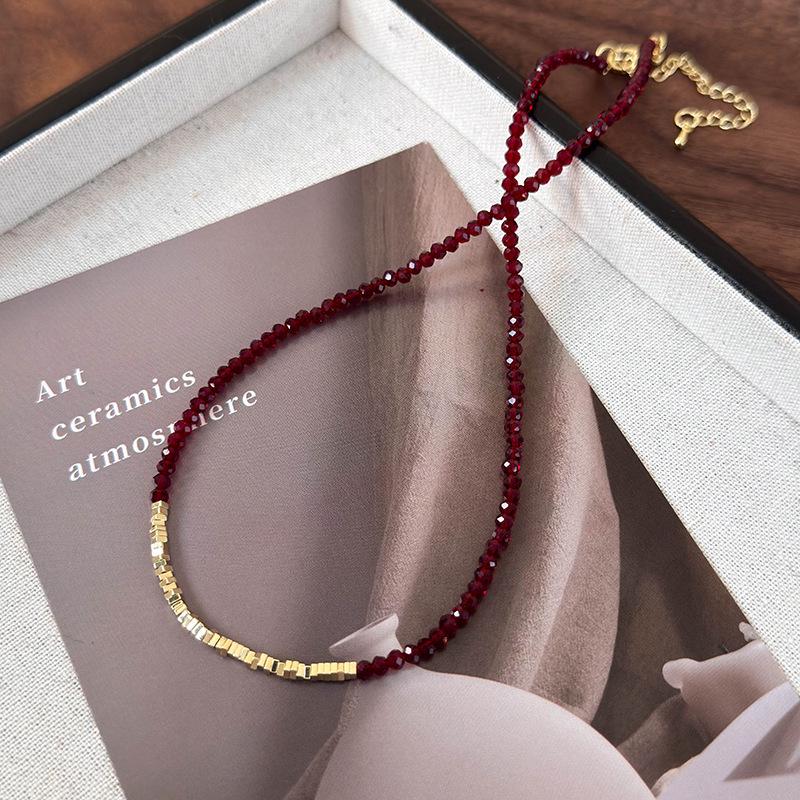 Ancola Red Pearl & Crushed Silver Luxury Choker Necklace: High-End, Fashion-Forward Clavicle Chain