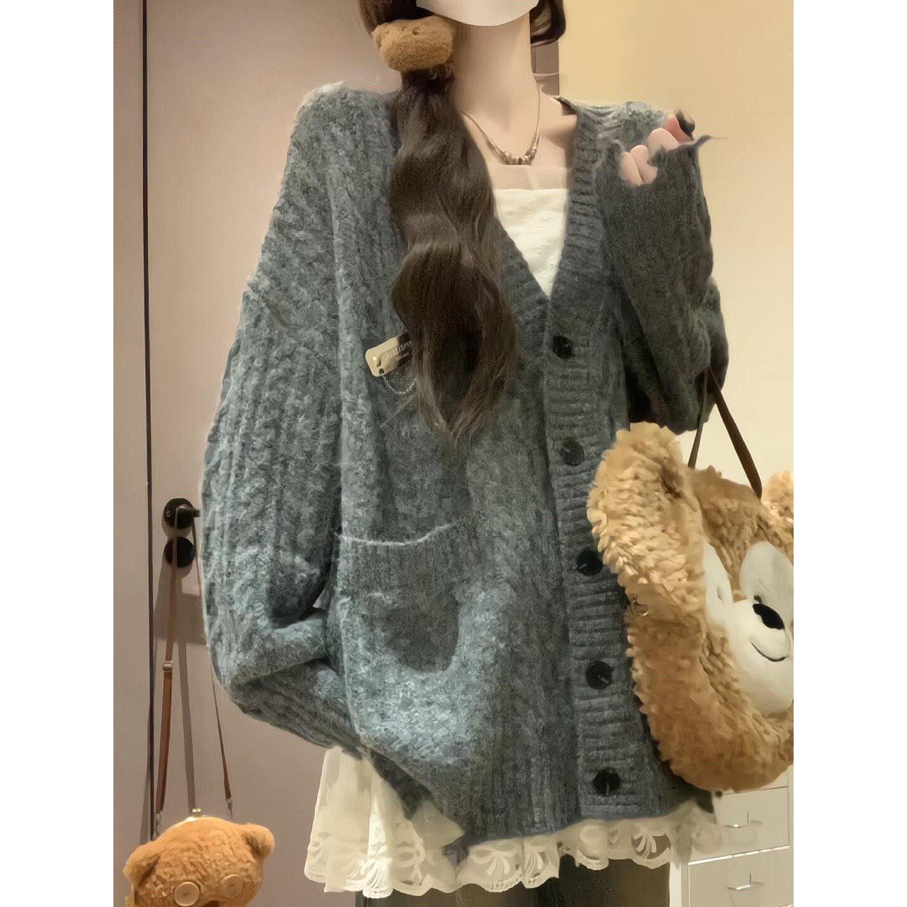 

Women s Grey Retro Loose Knit Cardigan - Autumn Style XL: recommended for 60-67.5 kg серый