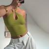 Pure Color Fancy Metal Buckle Halter Lace-up Vest 2025 Summer Wear Sexy Silm Slimming Short Top