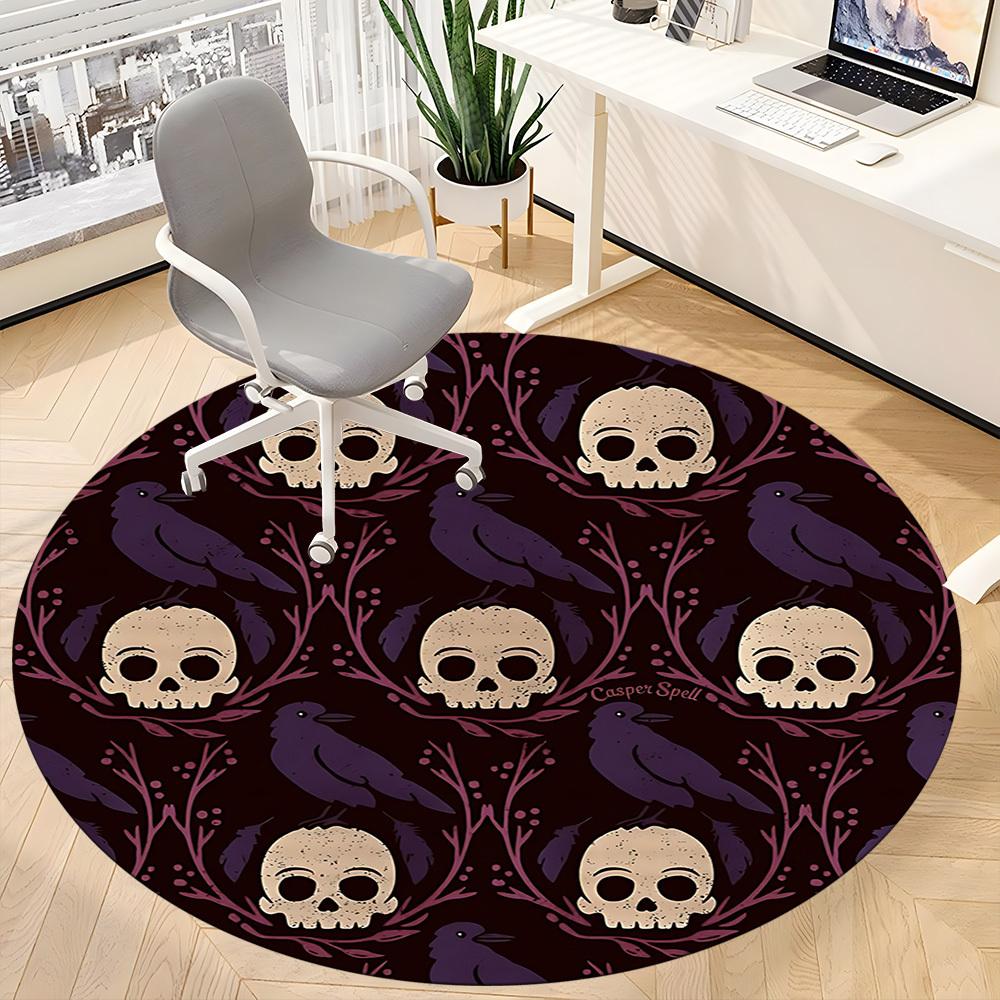 1PC Skulls Ravens Office Round Area Rug, Mat Suitable For Office, Under Office Chairs Bedroom Living Room Home Decor, Room Deco