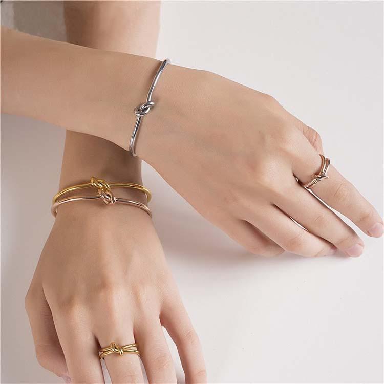 Rose Gold Knotted Open Copper Bracelet - Unisex Fashion Jewelry for Couples