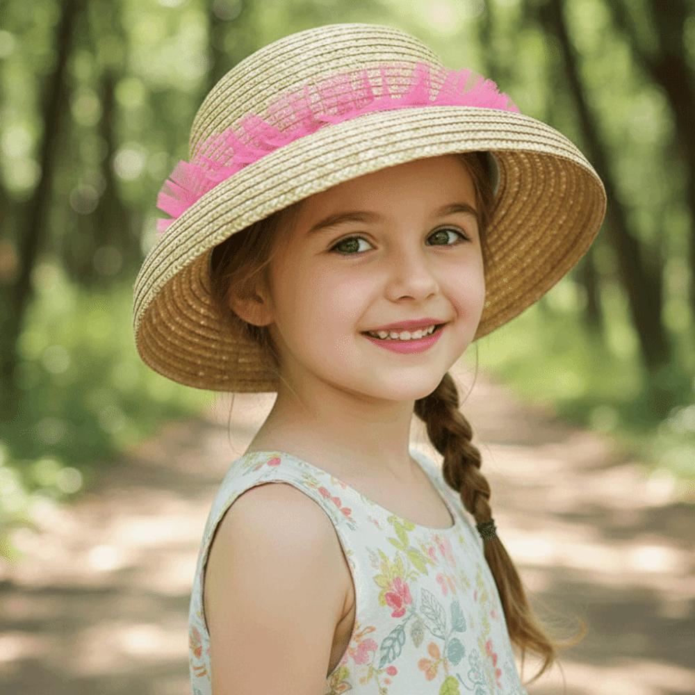 Rounded Toddler Beach Hat Large Brim Sunshade Straw Cap Sunscreen Hat Children Straw Hat Outdoor