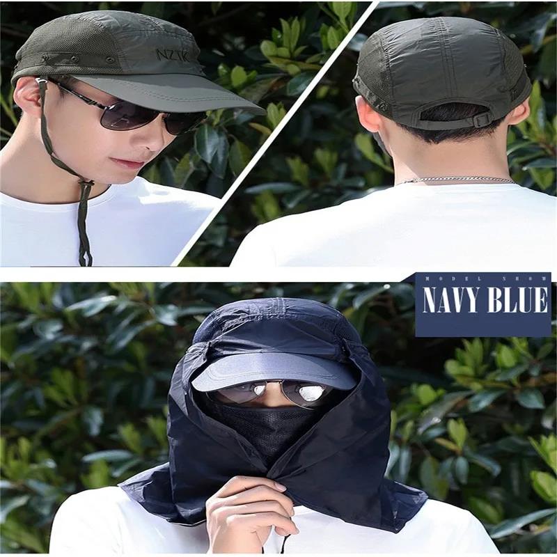 Practical Men Women Hat Outdoor Face Mask Wide Brim Bucket Sun Protection Cap for Fishing Hunting