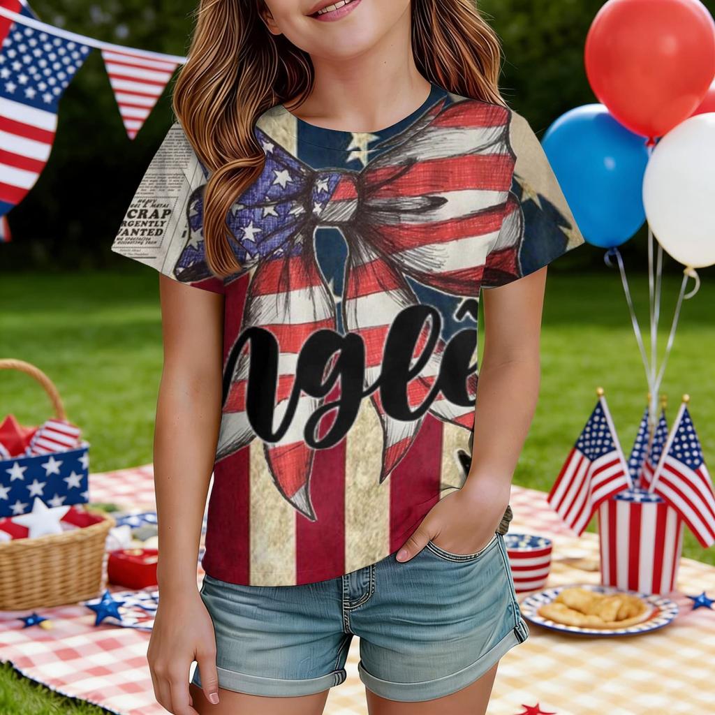 Kids Independence Day Print Round Neck Short Sleeve Casual T-shirt