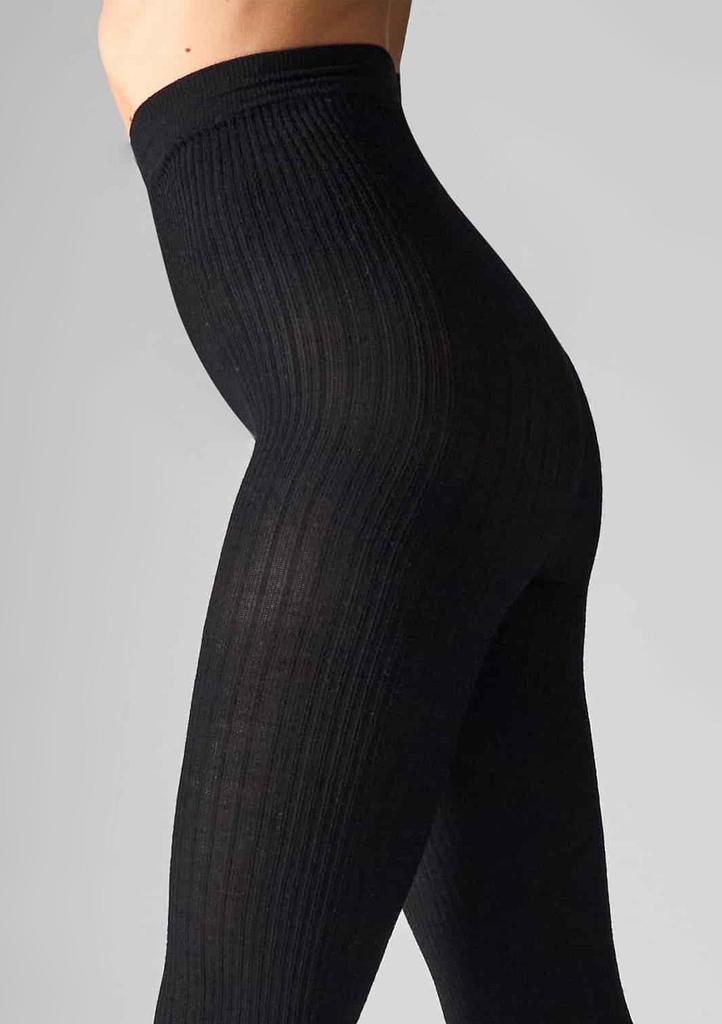 Rajstopy z wełny merino czarne naturalny prążek L2010 Wool Merino Legs