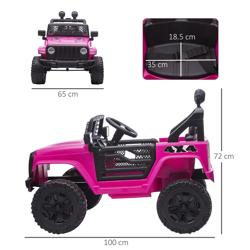 Kids Electric Ride On Car 12V Off Road Toy with Parental Remote Control 2 Motors Horn Lights Suspension Wheels for 3-6 Years Old Pink