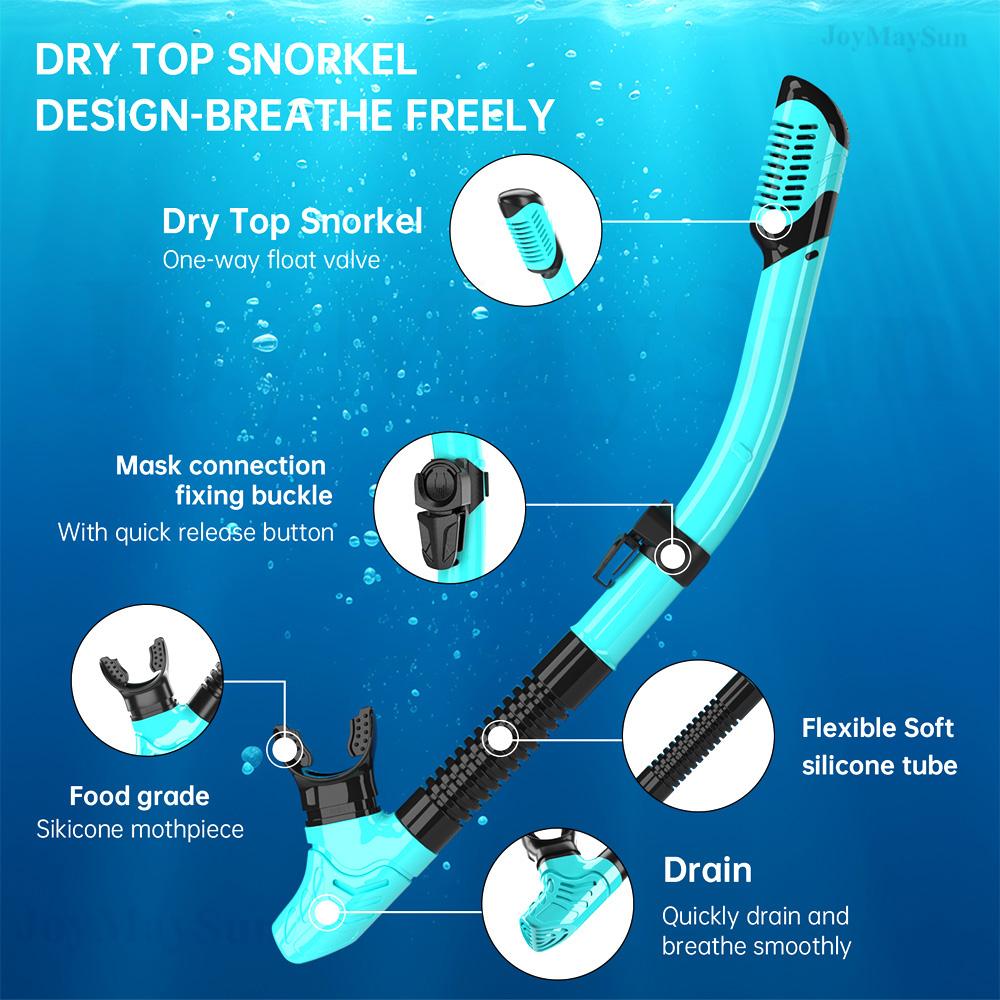 Dry Snorkel Mask Set Panoramic Wide View Anti-Fog for Adults Underwater Snorkeling Swimming Training Diving Glasses Adjustable 3