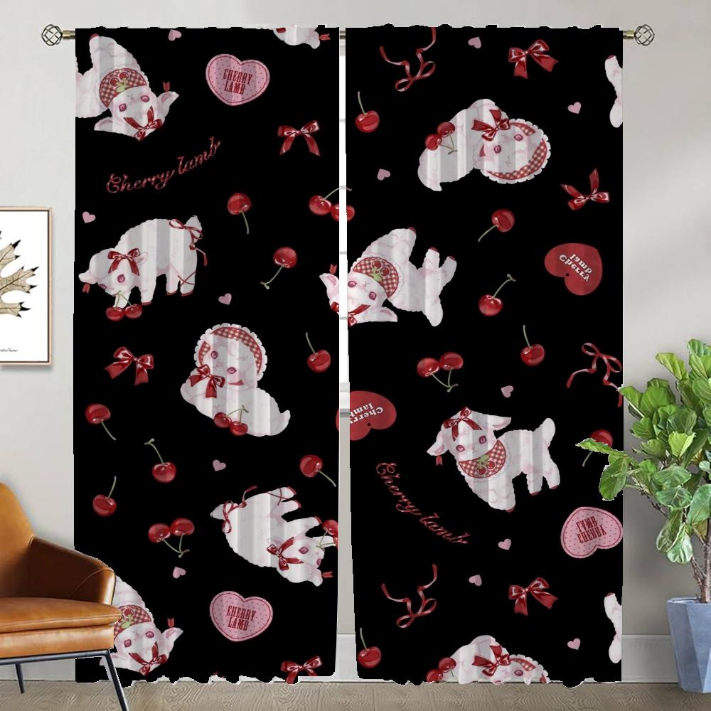 Cherry Lamb Modern Living Room Curtains for Camera Partition Blackout Curtain Halloween Decoration Shades Tulle for Bedroom Home