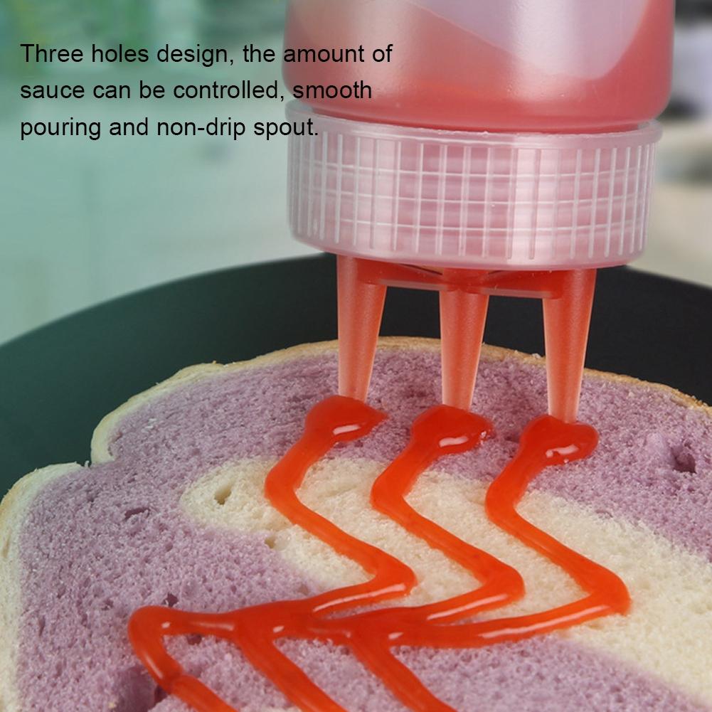 3 Stück 3-Loch Quetsch-Gewürzflasche mit Deckel für Salatdressing, Saucen, Ketchup