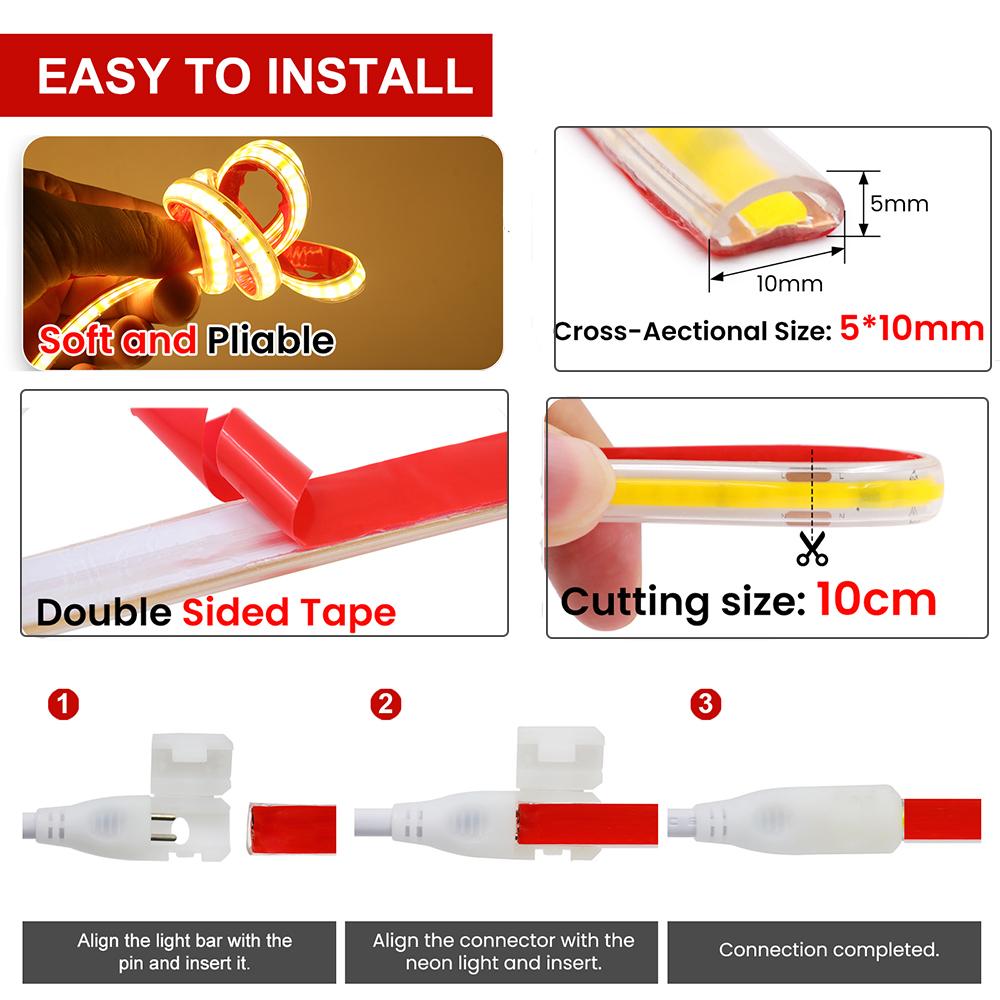 Dimmable COB LED Strip Light 220V Smart Tuya WIFI Adhesive Tape Bluetooth 23key Remote Control Kit 240LED/m Waterproof Flex Lamp