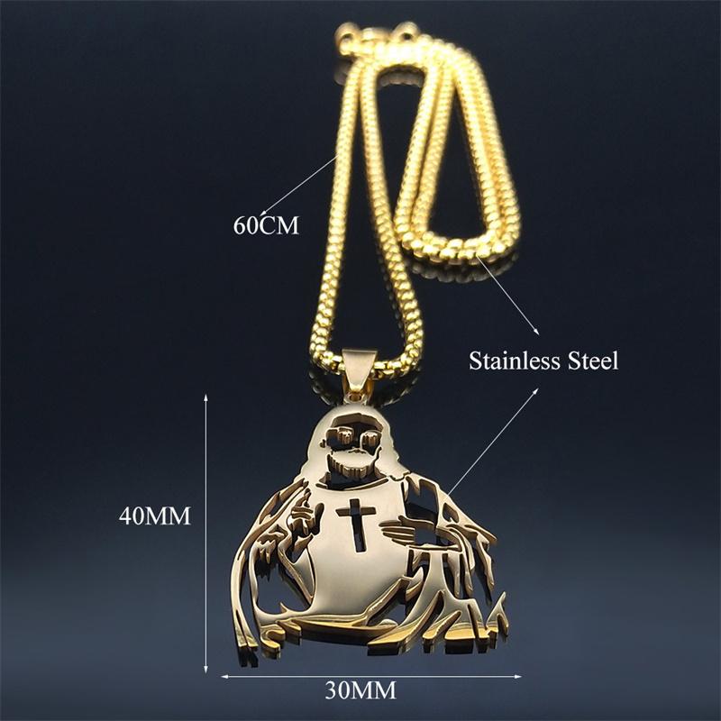 Stainless Steel Catholic Jesus Cross Pendant Necklace for Women Men Gold Color Holy Christian Chain Jewelry collar N7022S02