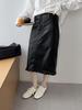 2025 Autumn/Winter Women's High-Waisted PU Leather Ruffle Midi Skirt (No Returns or Exchanges)