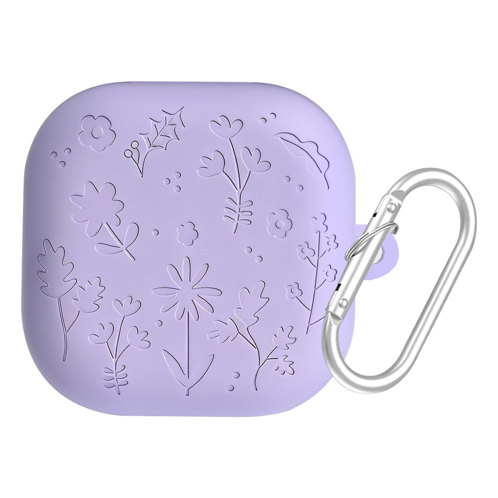 Engraved Flower Protective Skin Cover Fits for Samsung Galaxy Buds4/4Pro Soft Silicone Protector with Keychain Scratch-Resistant