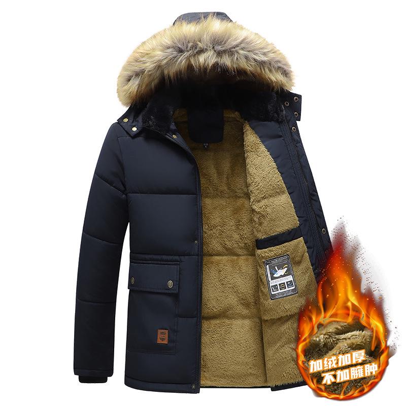 European Men's Velvet-Lined Cotton Jacket - Trendy, Warm and Stylish for Middle-aged and Elderly