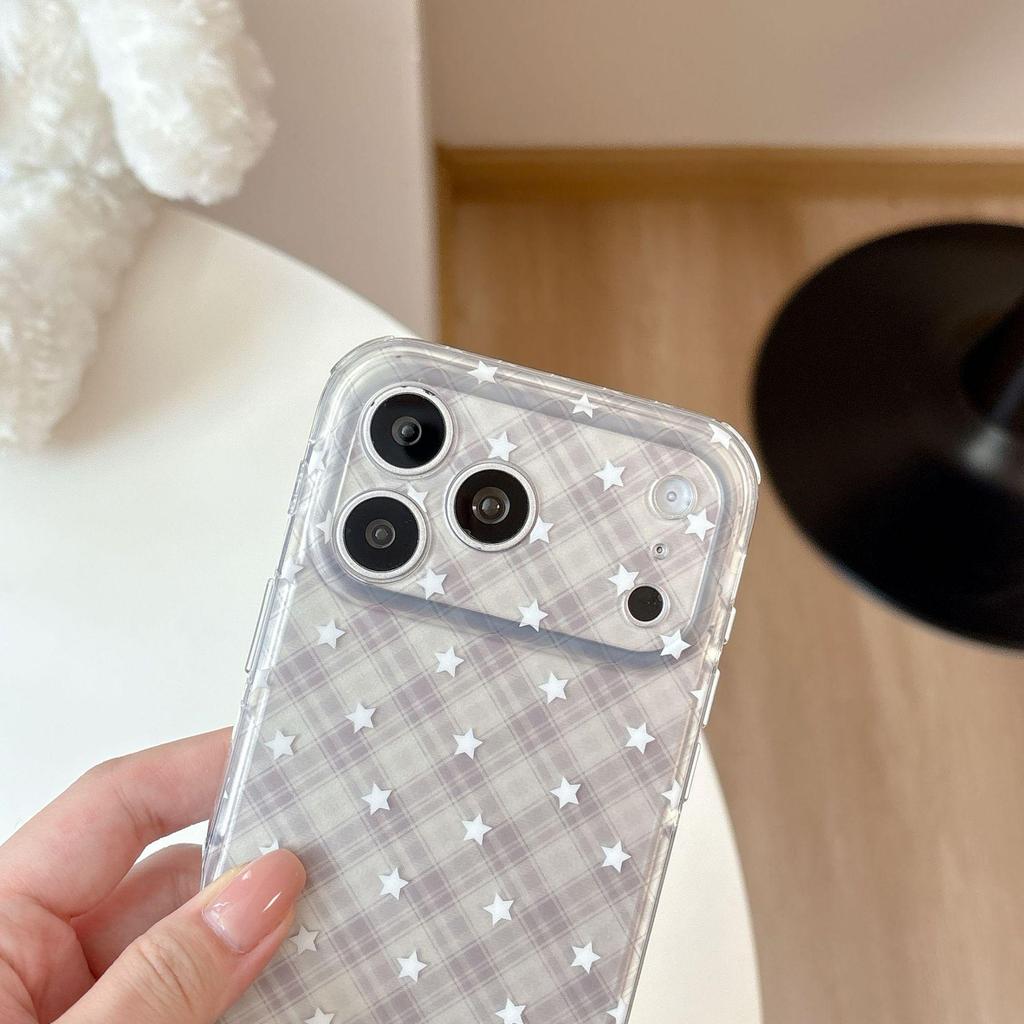 Simple Korean Style Diamond Grid Star Phone Case for Apple iPhone 17 Pro Max, 16PM, 15, and 14 - Perfect for Couples