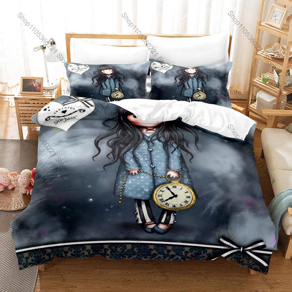 Anime G-Gorjuss Gotica Ragazza Carina Arte Illustrata Vintage Biancheria da Letto per Bambini 3 Pezzi Copripiumino + 2 Federe Decorazione per la Casa