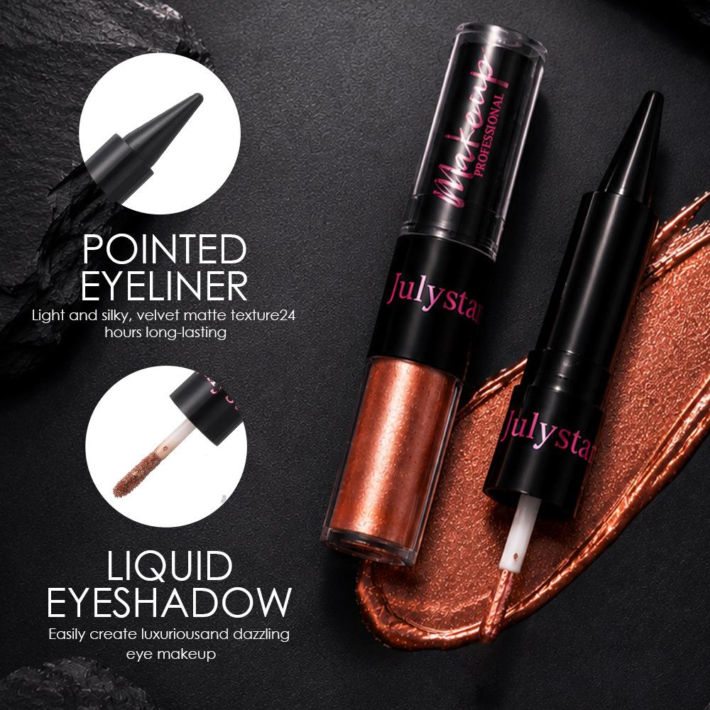 Julystar 8pcs 2-in-1 Dual-Ended Liquid Eyeliner Eyeshadow Stick, Waterproof Metallic Shimmer Liquid Eye Shadow Pen, Long Lasting Black Eye Liner
