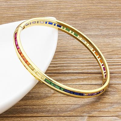 AIBEF 2021 New  Charm Rainbow Rhinestone Bangles Copper Zirconia Cuff Bracelets High Quality Jewelry Gift For Women Girls