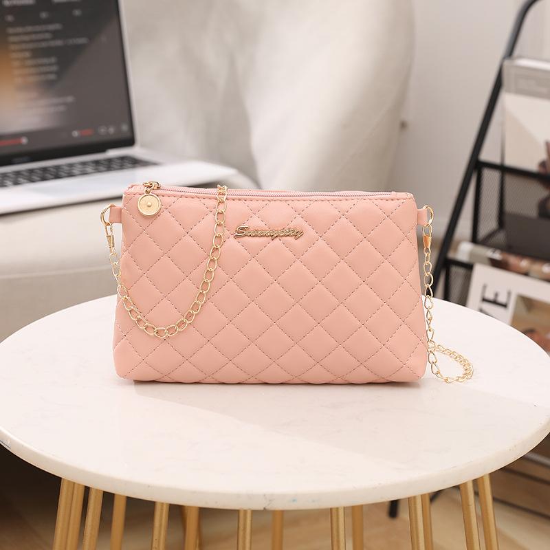 Simple atmospheric chain, small square bag, small fresh rhombus embroidered shoulder mobile phone bag, a women's bag.