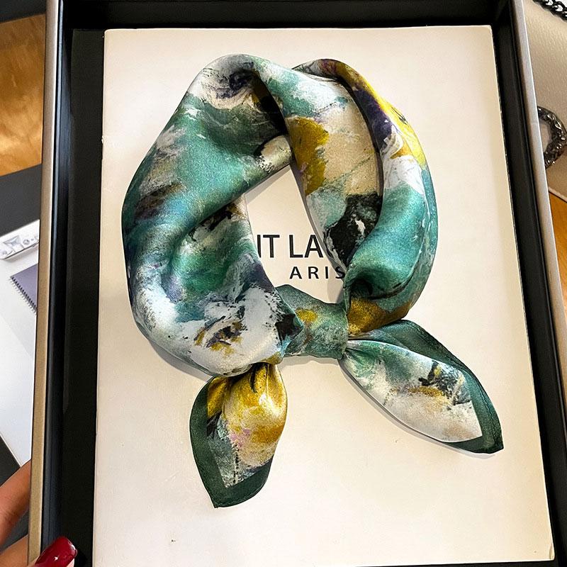 New Women Square 100% Natural Silk Scarf Foulard Bandana Lady Floral Neck Scarves for Hair Neckerchief Spring Bag Ties 53cm