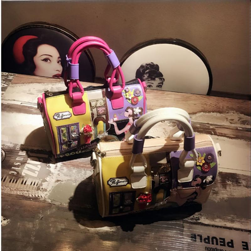 High Quality Texture PU Leather Ladies Handbags 2024 New European Beautiful Women's Messenger Bag Creative Hand Embroidered Boston Bag Crossbody Bag