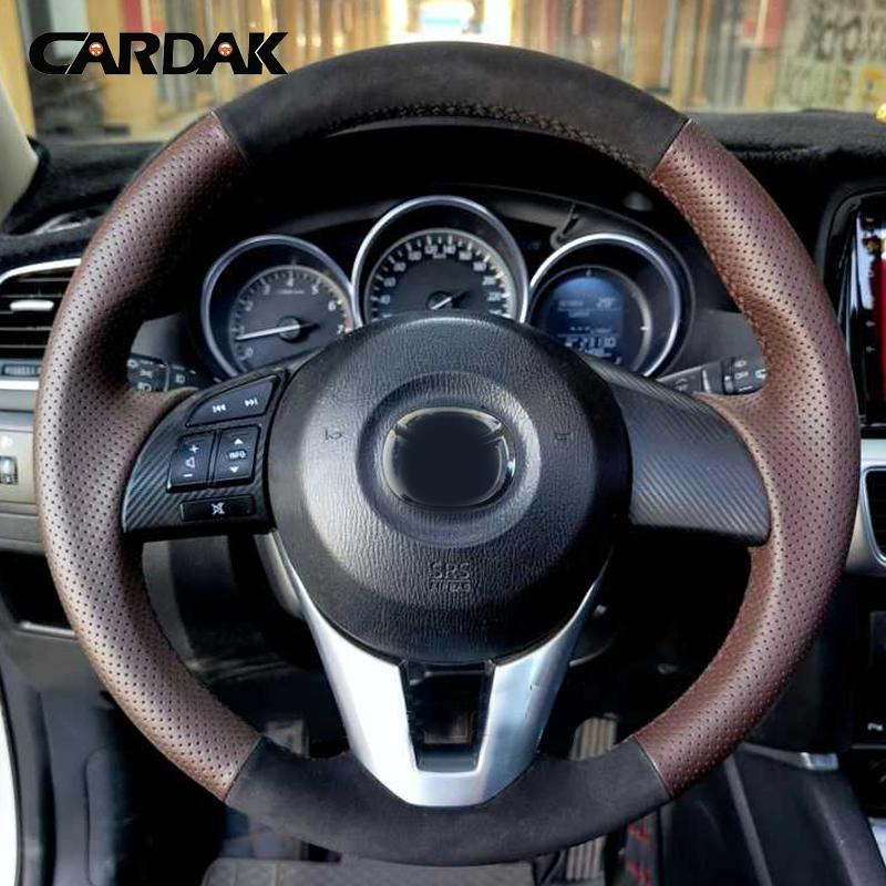 Customize Car Steering Wheel Braid Cover Black Soft Suede For Mazda 3 Axela Mazda 6 Atenza Mazda 2 CX-3 CX3 CX-5 CX5 Scion NH9