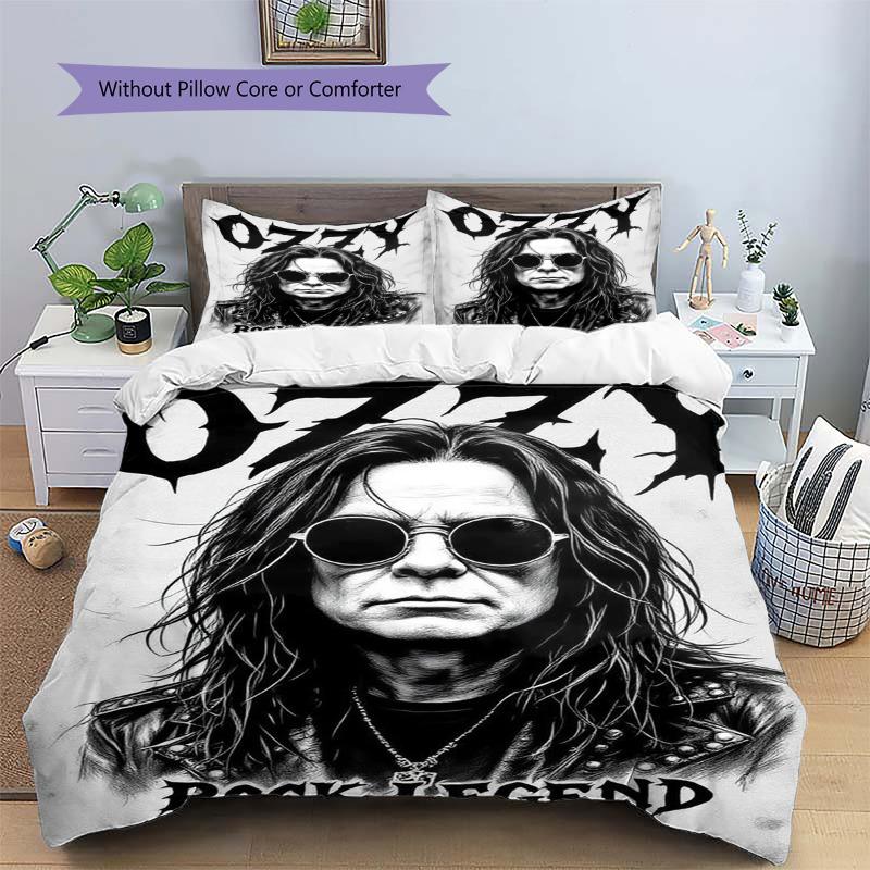 Ozzy Osbourne Black White Rock Legend Portrait Print 3 Pieces Duvet Cover Set Heavy Metal Bedding Bedroom Decor Without Pillow Core Comforter
