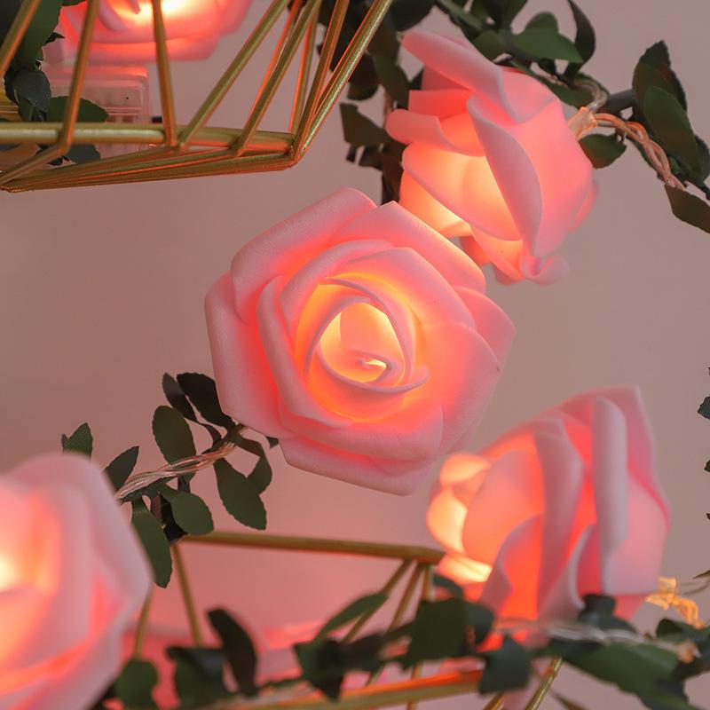 LED White Foam Rose Vine String Lights - Indoor Wedding & Balcony Decor