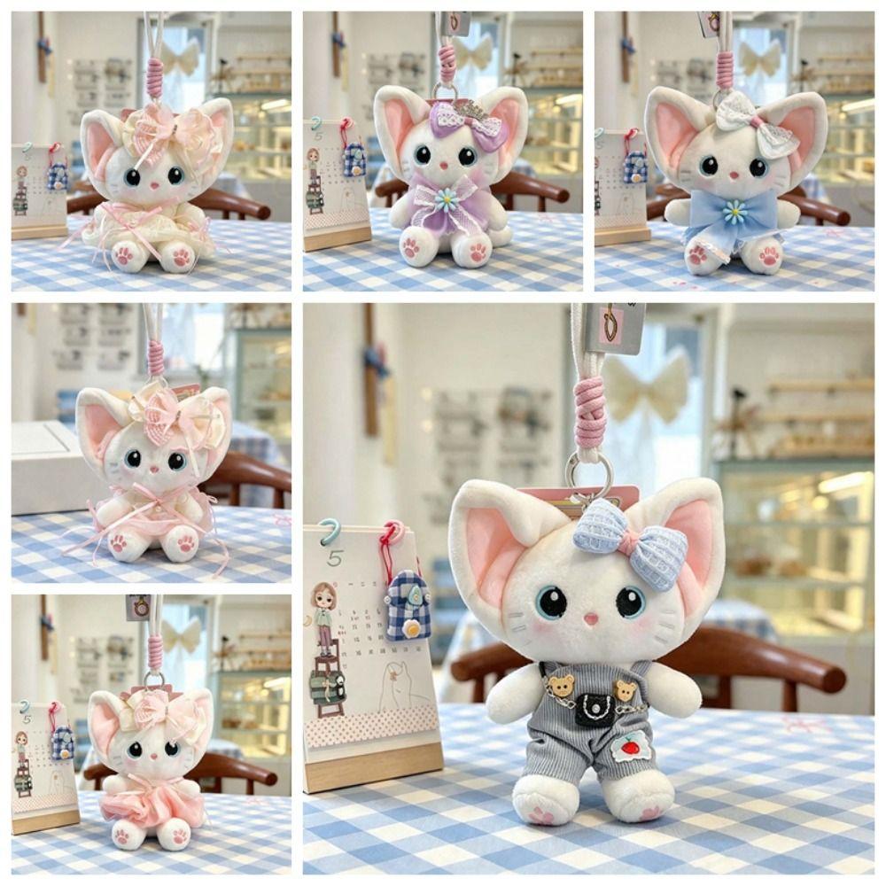 Lace Bowknot Plush Cat Keychain Soft Desk Mascot Charm Sweet Bag Accessory Desktop Decor