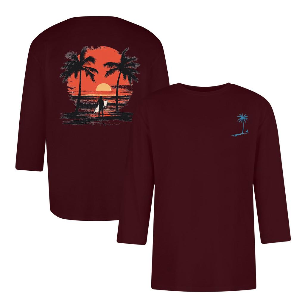 Men's Casual And Fashionable Printed Collar Three-quarter Sleeve Top T-shirt