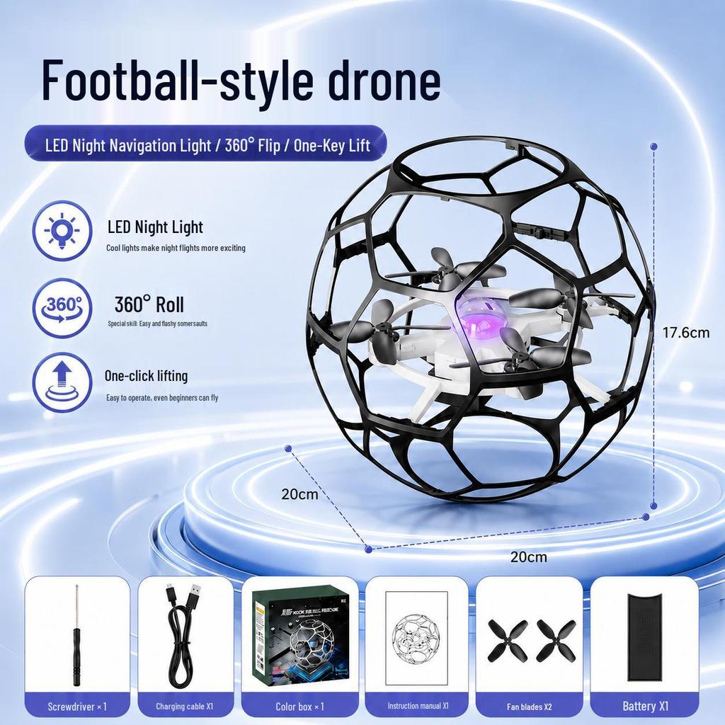 Spherical Four-Axis Camera Football Drone: Impact & Drop Resistant, Brushless, Safe Toy Gift