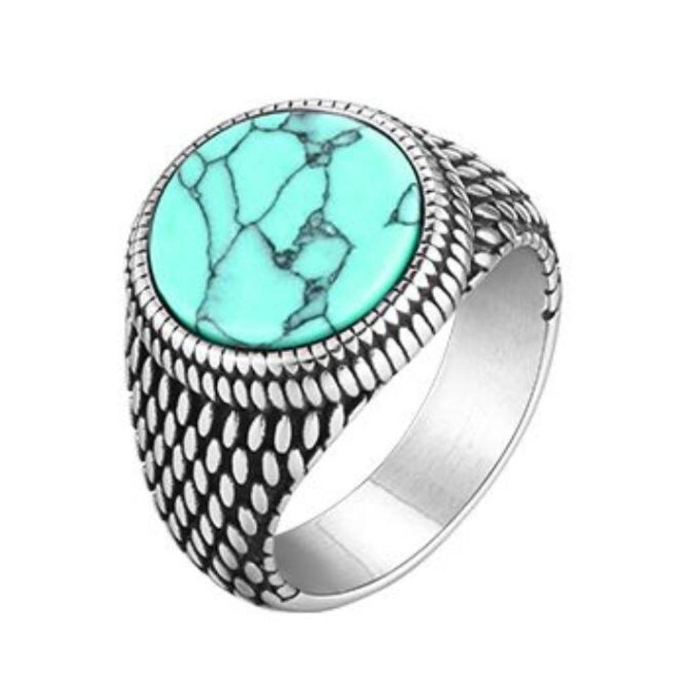 Mens Black Onyx Turquoise Signet Ring Stainless Steel Elegant Unisex Jewelry Accessory
