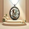 A vintage-style angel fairy round pendant necklace with a dreamy flower fairy time gemstone design, suitable for both men and women.