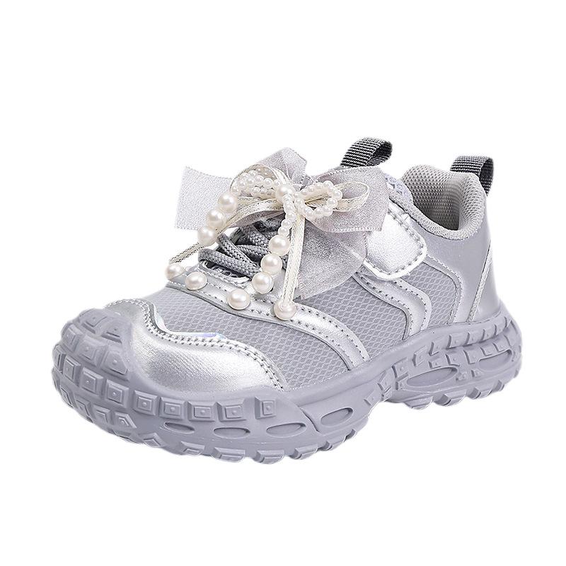 Girls' Shoes2026Spring and Autumn New Style Dad Shoes Pearl Breathable Children's Sports Shoes Versatile Little Girls' Running Shoes