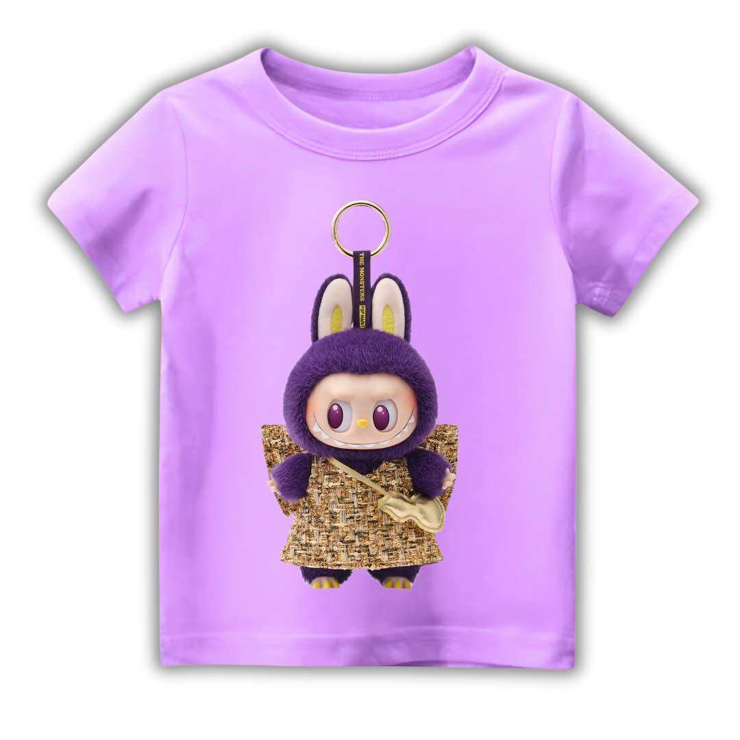 

New Labubu Children s T-shirt Cartoon Cute LABUBU Pattern Round Neck Short Sleeve Casual Versatile Girls Top 110