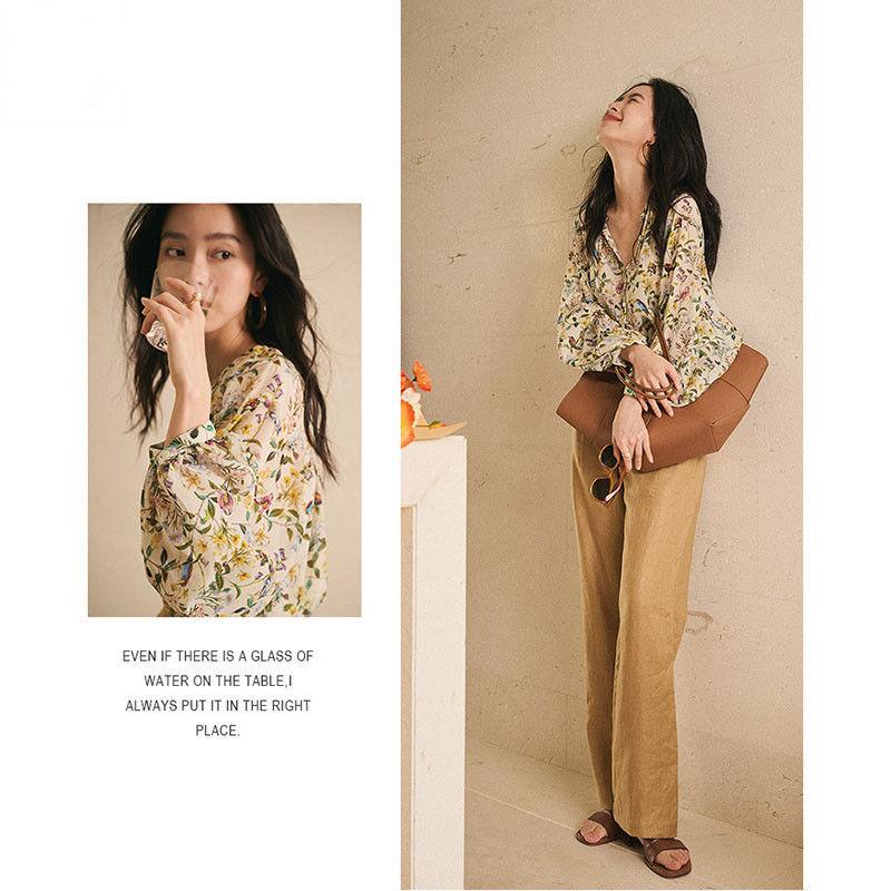 Lockeres, bedrucktes Chiffon-Shirt für Damen, Sommer-Top mit V-Ausschnitt, leicht und bequem