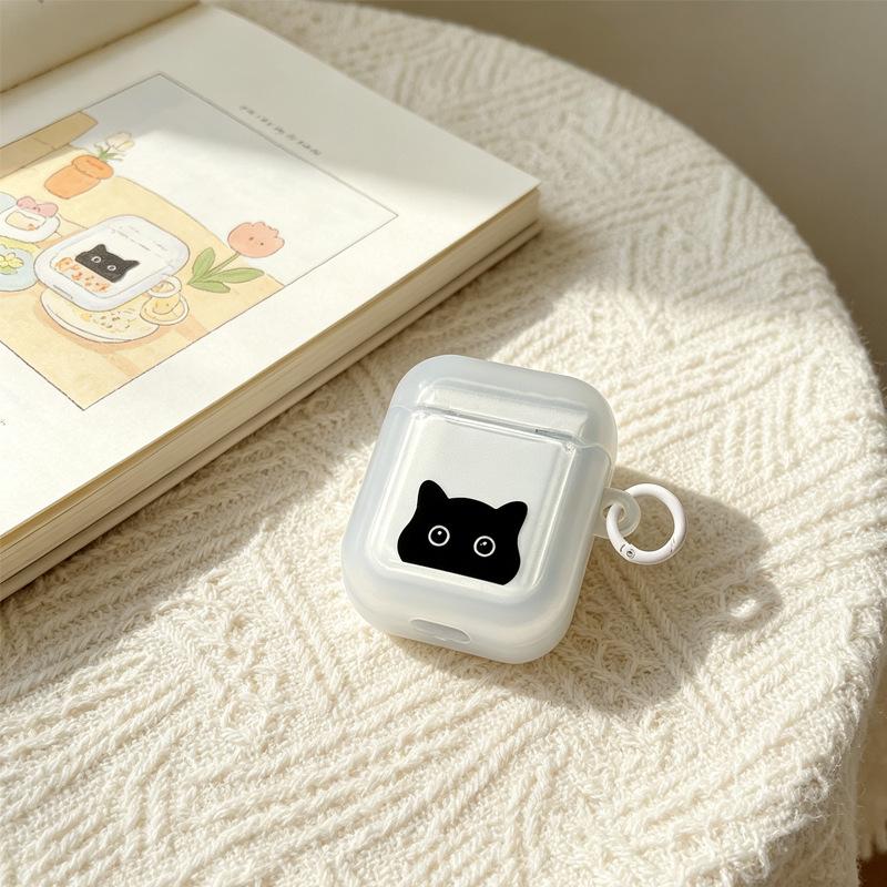 Transparent Shell Simple Black Cat for Apple AirPods 1 /1/1 Generation Protective Shell Cover Pro Bluetooth Headset Soft Shell